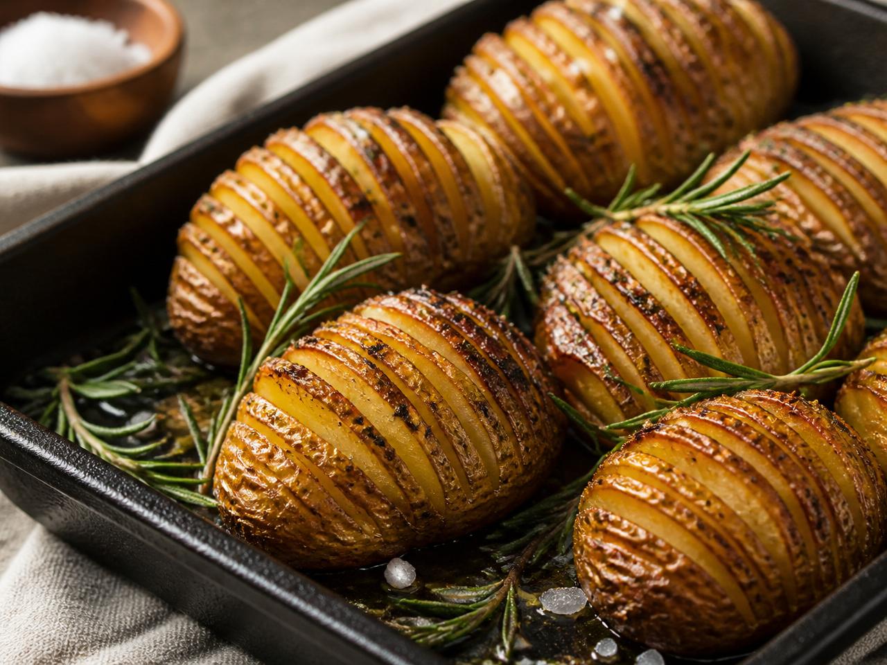 Hasselback potatoes with duck fat
