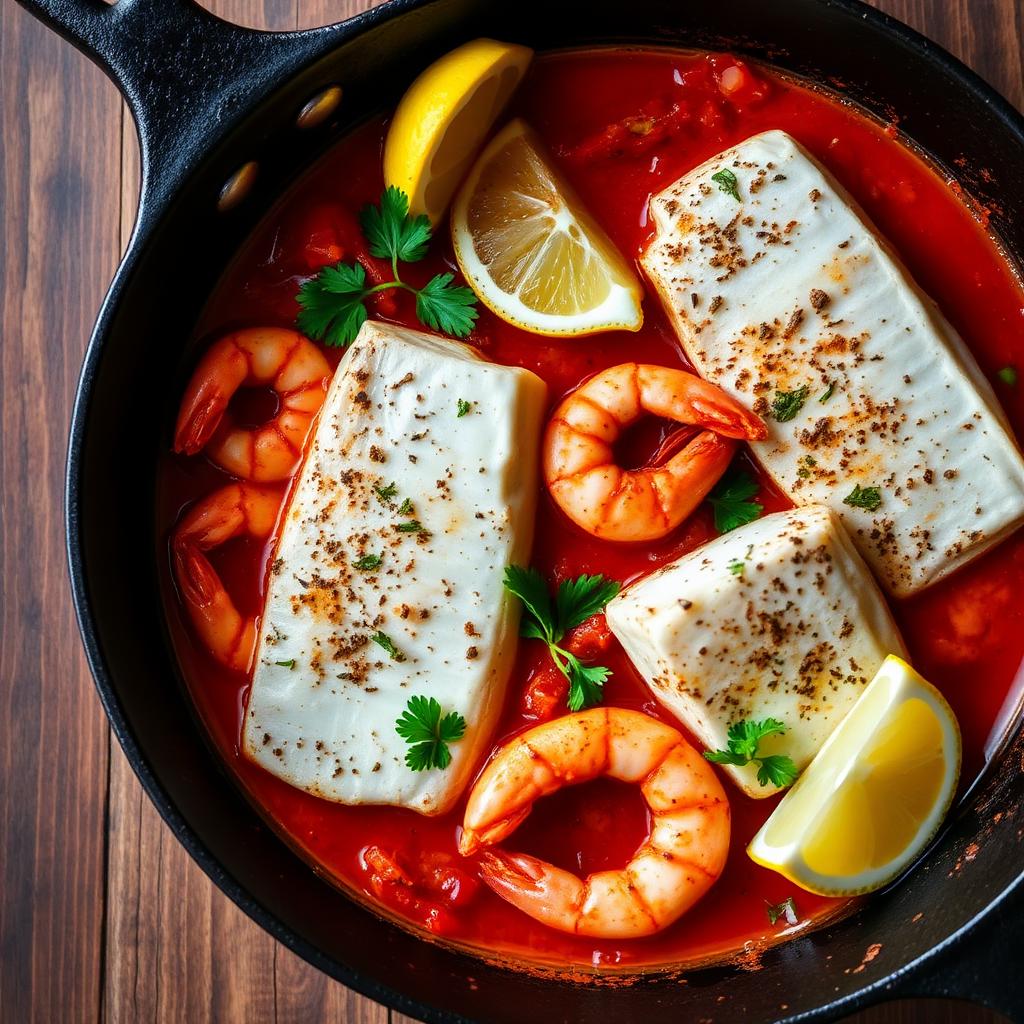Hake & prawn skillet