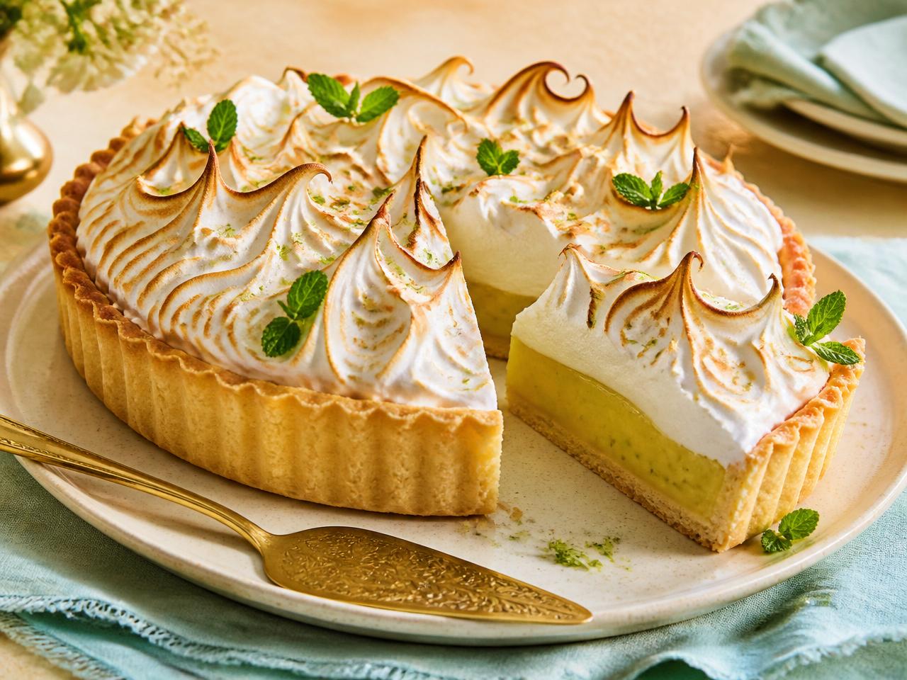 Lemon and mint meringue pie