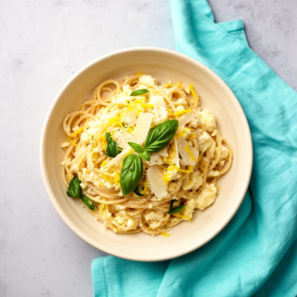 Lemon ricotta pasta with brown-butter basil