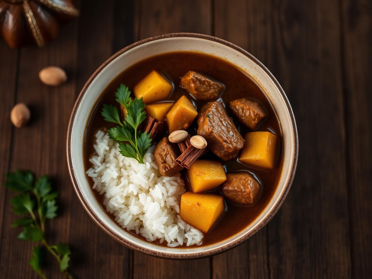 Thai massaman curry with beef, potato and peanuts