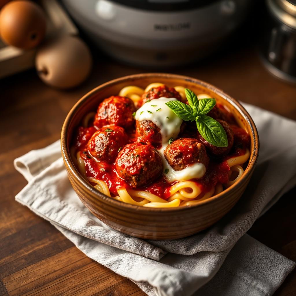 Melting meatballs with macaroni