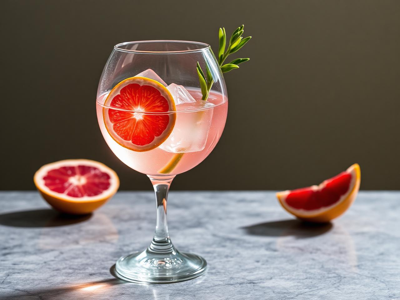 Huge balloon gin glass filled with pink rooibos and lemongrass gin and tonic
